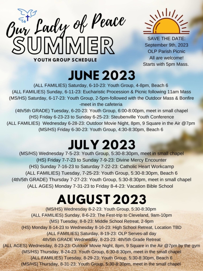 Summer 2023 Youth Group Calendar