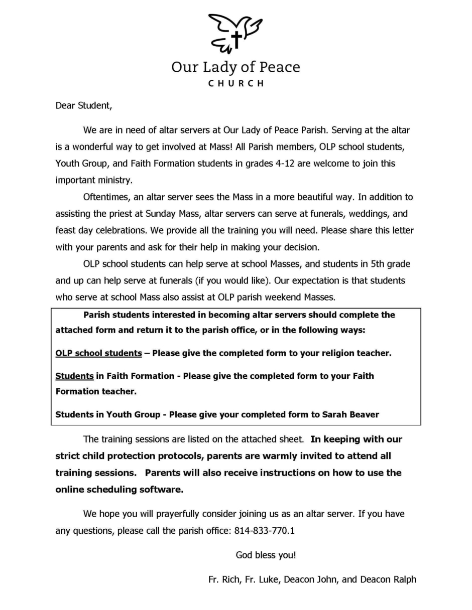 Altar Server Invite Letter Oct 2026